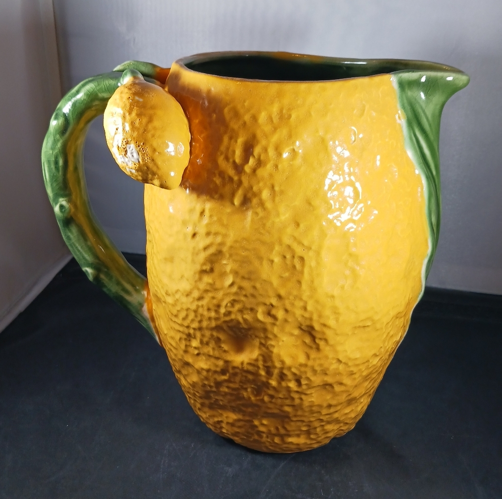 Antique Majolica Style Ceramic Lemonade Pitcher